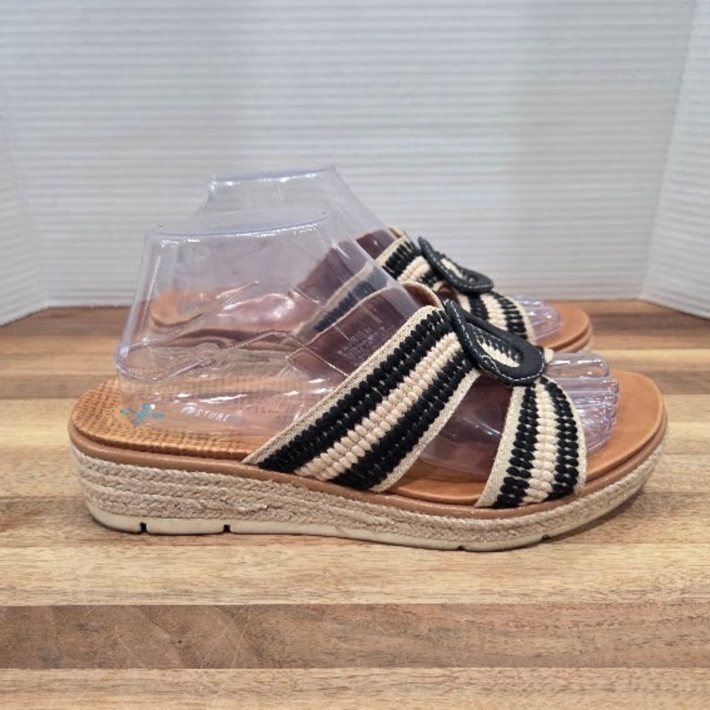 Baretraps Bliss Platform Slide Sandals Women 8.5M Black Cream Striped Espadrille - Picture 6 of 13